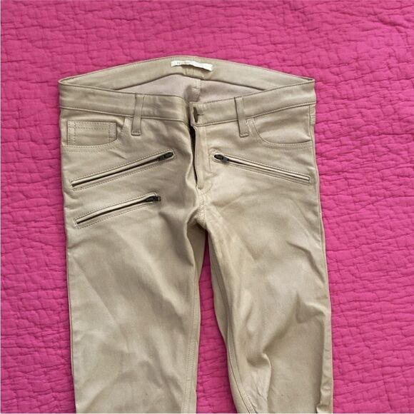 Maje genuine leather Stylish Tan Skinny stretchy Pants with Zipper Details, XS - Picture 2 of 10